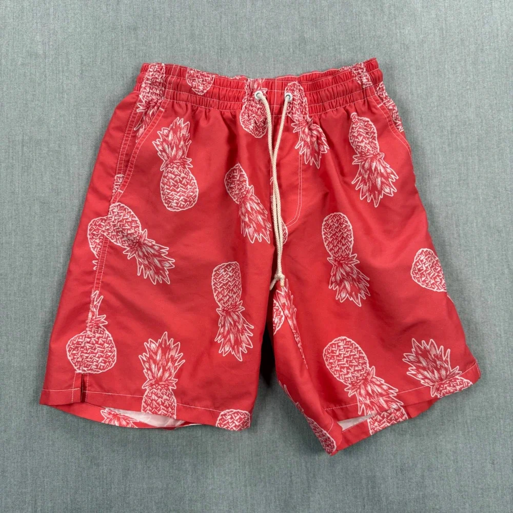 Old Navy Mens Red Pineapple Print Swim Trunks Board Shorts Small Tropical Summer